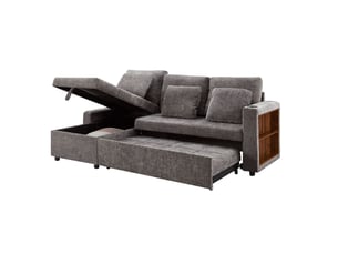 Canapé droit convertible TCQPZ 3 places Tissu gris avec coffre de rangement