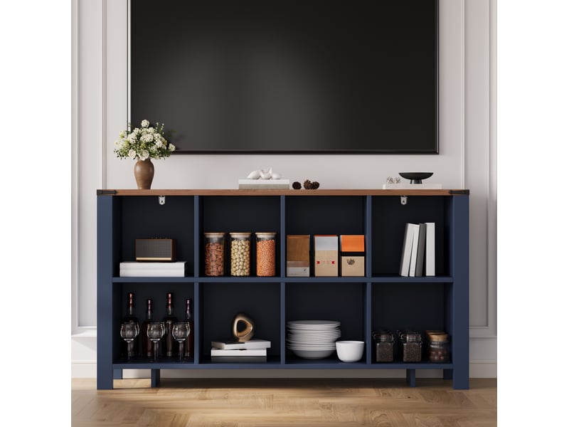 Buffet 140x34x75 cm 8 compartiments ouverts mdf bleu - Conforama C