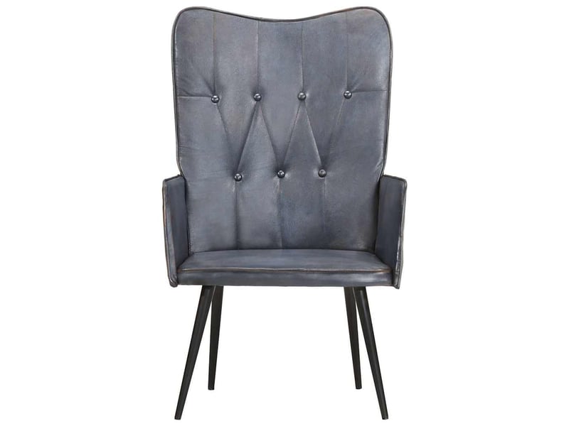  Chaise à oreilles gris cuir véritable cf28146  - Conforama A