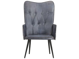 Chaise à oreilles gris cuir véritable cf28146
