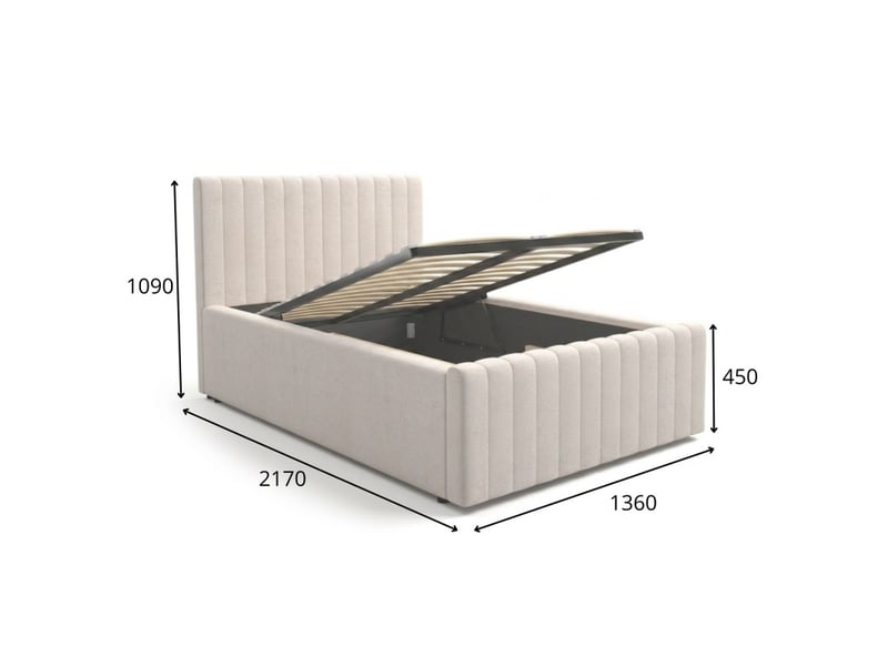 Lit coffre eloria 120x200 en tissu bouclé beige avec tête de lit capitonnée et sommier inclus - Conforama C