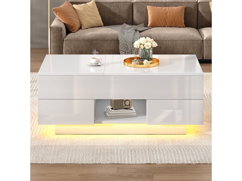  Table basse de salon, avec rangement, 100 x 45 x 43 cm, avec tiroir, en panneaux de particules, coloris blanc, pour salon  - Conforama B