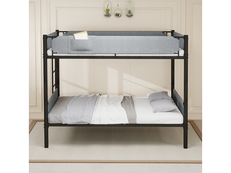  Lit superposé métallique noir 90x190 cm avec garde-corps en tissu compact  - Conforama D
