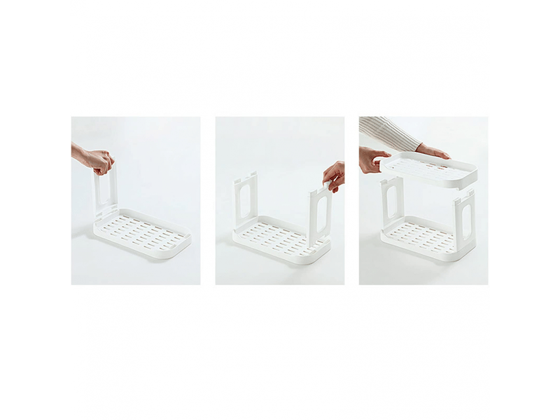  Étagère de rangement de bureau à 2 niveaux, organiseur amovible, support de rangement pour cosmétiques, coiffeuse, salle de bain  - Conforama D
