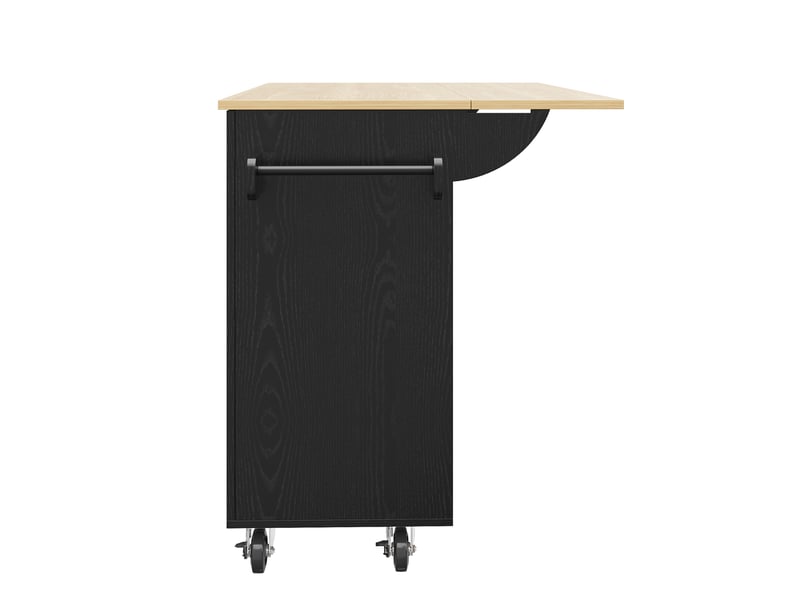  Desserte de cuisine 134,5 x 46 x 90,5 cm noire, mdf et métal, plateau pliant avec rangement sur roulettes  - Conforama E