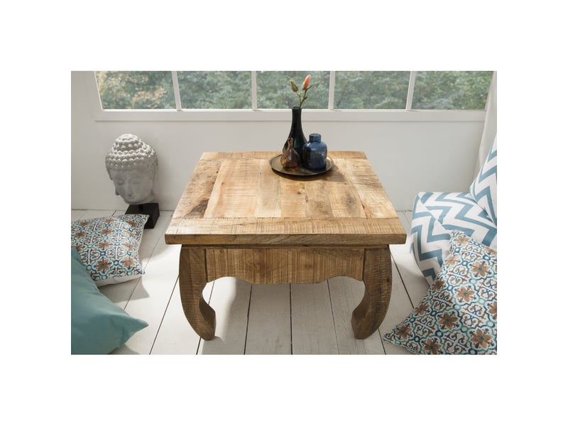  Table basse lunara bois massif de manguier pieds arqués – table carrée design classique naturel  - Conforama D