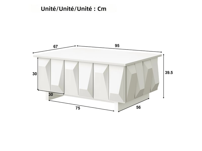  Ensemble meuble salon 3 pièces tv vitrine table basse 180 cm blanc panneau particules design 3d evarich - Conforama C