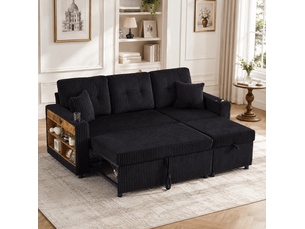 Canapé droit fixe <strong>REDOM</strong> <strong></strong> 3 places Velours côtelé noir avec coffre de rangement