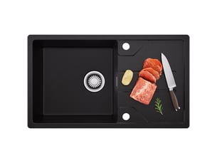 Derw max évier en granit pour cuisine 78x45 cm - évier simple - évier sous-plan anthracite - avec égouttoir et système d’évacuation - pour meuble de 60 cm