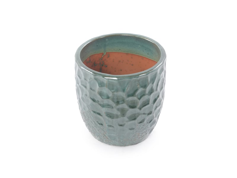  Pot de fleurs rond 38 x 38 x 38 cm vert foncé en céramique, avec trou d'évacuation pour grandes plantes  - Conforama A