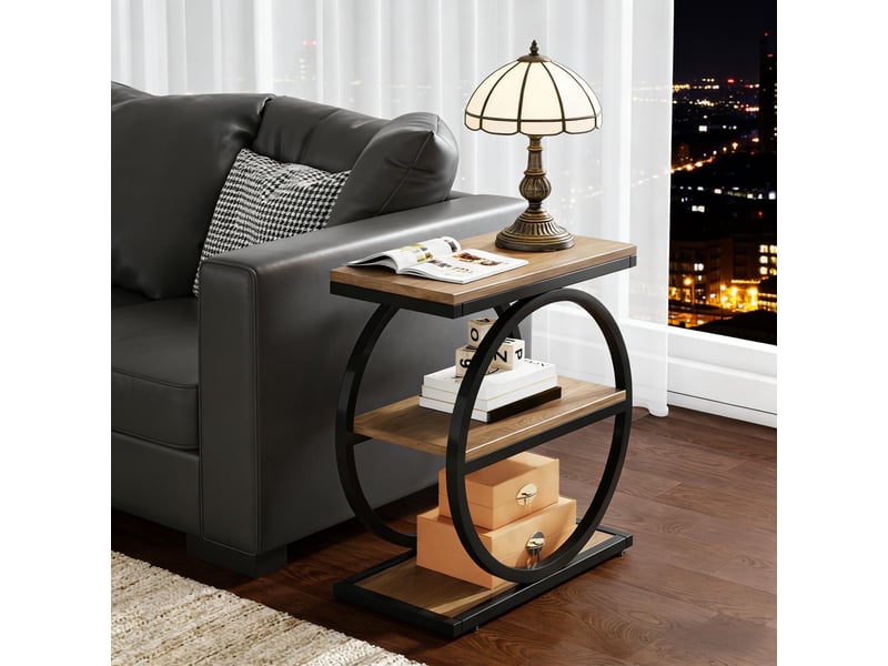  Table d'appoint 3 niveaux en mdf et métal noir et marron 60x30x65 cm  - Conforama D