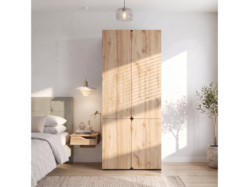  Armoire 90 x 50 x 200 cm avec 4 portes, 1 penderie et 3 tiroirs, meuble haut à portes battantes au style moderne pour chambre, entrée, enfant ou bureau - effet chêne OPULERANE TRADING LTD - Conforama B