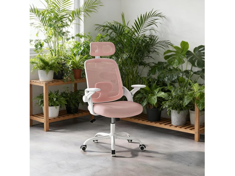  Chaise de bureau 63,5 x 47 x 109,5-117,5 cm – rose – dossier haut, appui-tête réglable  - Conforama D