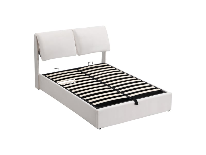  Lit coffre beige 140x200 cm avec sommier relevable et trois tiroirs  - Conforama A
