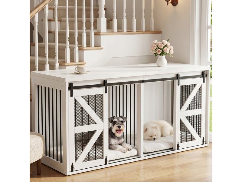  Meuble tv avec séparation pour deux chiens, portes coulissantes, blanc 160 x 60 x 75 cm evryae  - Conforama C