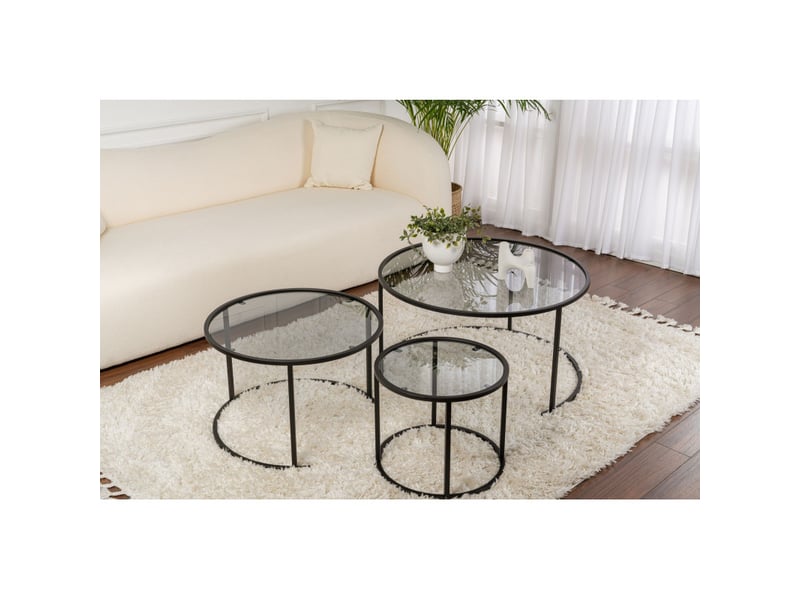  Tables basses gigognes en verre trempé et métal noir et gris ø80, ø60 et ø42 cm lot de 3  - Conforama D