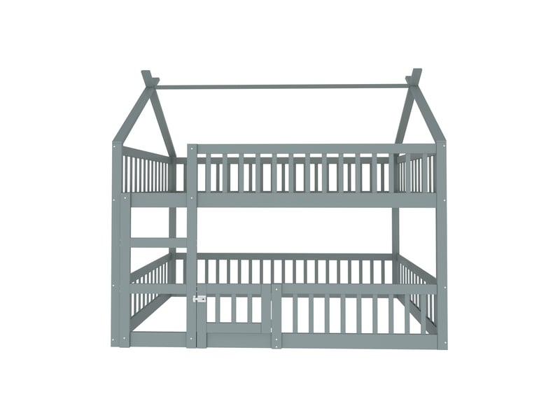  Lit superposé enfant 140 x 200 cm avec escalier, barrières et cadre gris  - Conforama A