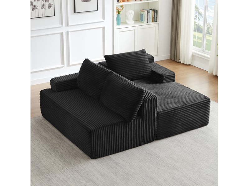  Canapé d'angle compressé en l 238x152x66 cm modulable 3 places, pour salon, pratique, mousse et velours côtelé, noir  - Conforama D