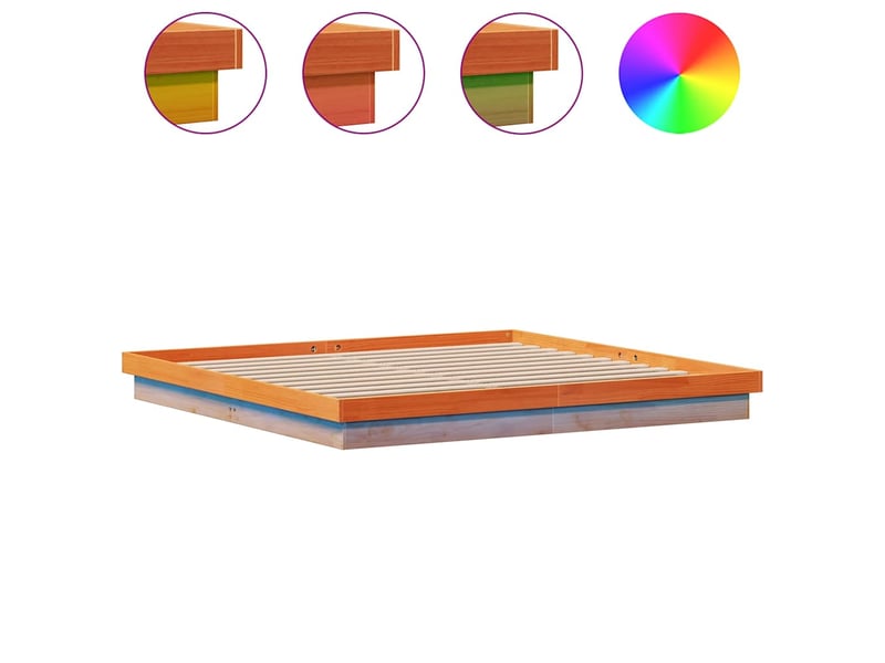  Lit double- lit adulte -  cadre de lit à led sans matelas 200x200 cm bois massif  - Conforama A