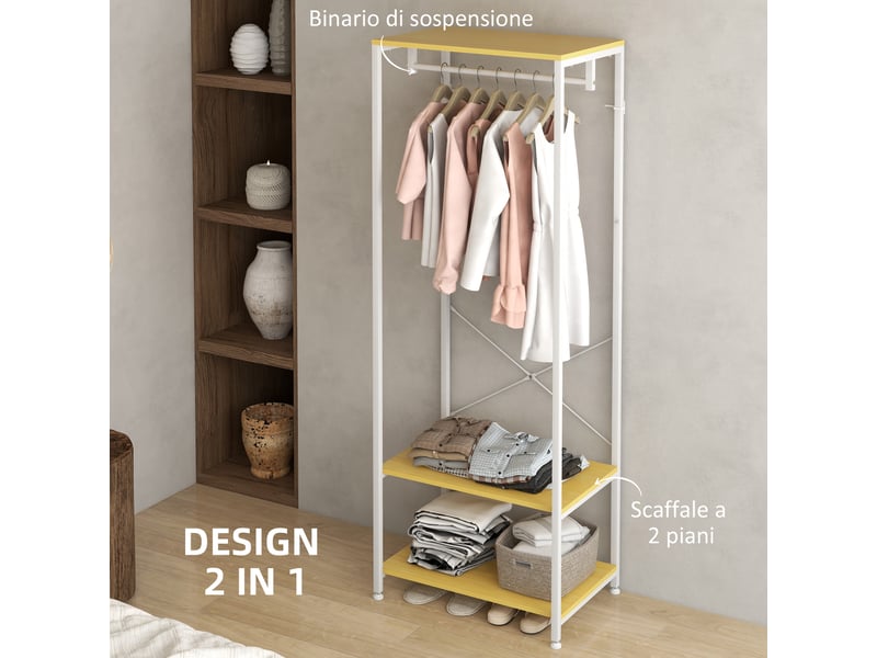  Porte-manteau 2 en 1 avec étagère à 2 niveaux, acier et panneaux de particules, 60 x 40 x 167,5 cm  - Conforama E