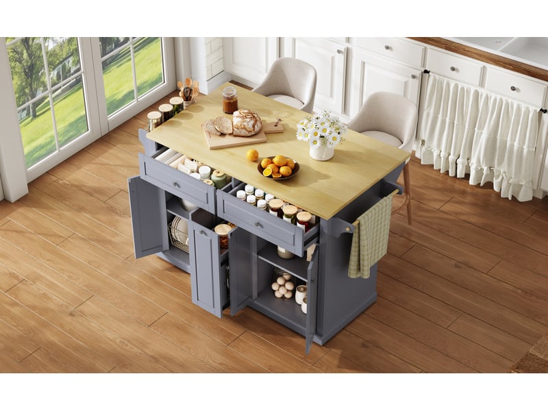  Desserte de cuisine 121 x 69 x 89 cm avec plateau rabattable, 2 grands tiroirs, roulettes verrouillables  - Conforama D