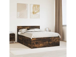 Lit adulte, lit double, cadre de lit chêne fumé 150x200cm bois d'ingénierie cf5917
