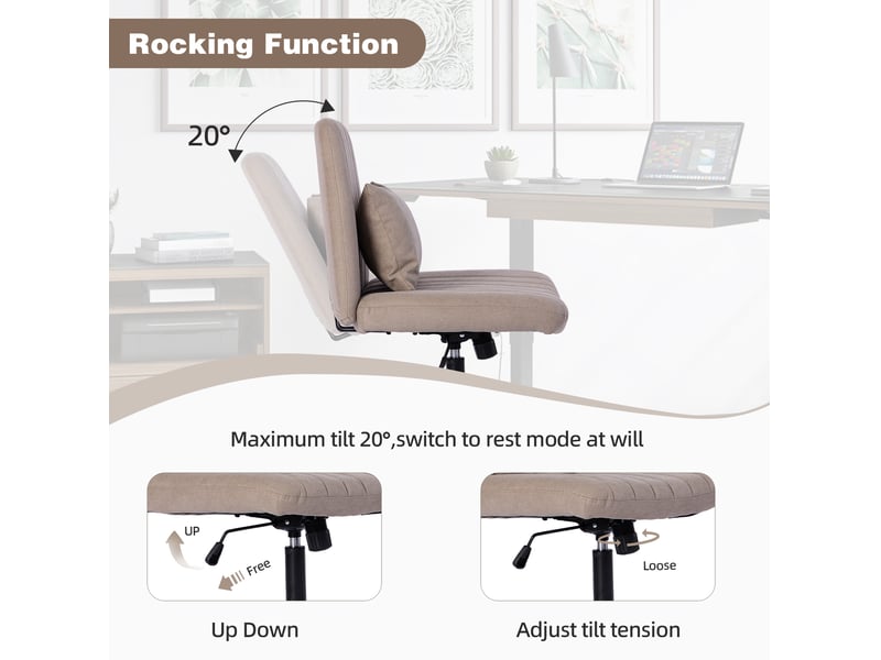  Chaise de bureau réglable sans accoudoirs en tissu taupe, pivotante et inclinable avec coussin de confort  - Conforama E
