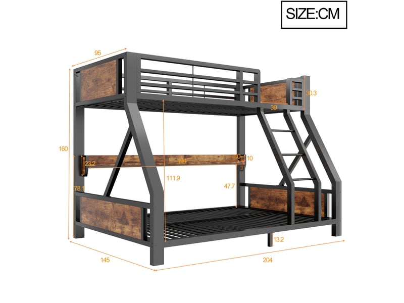  Lit superposé 90x200140x200 cm noir avec étagère et éclairage led  - Conforama C