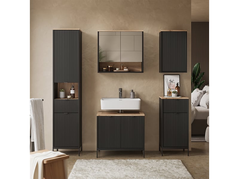  Vicco meubles bain, noirchêne viking, 5 pièces  - Conforama C