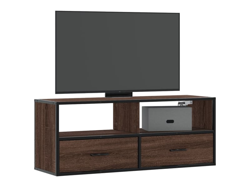  Meuble tv - banc tv - meuble de rangement chêne marron 100x31x39,5cm bois d'ingénierie et métal  - Conforama B