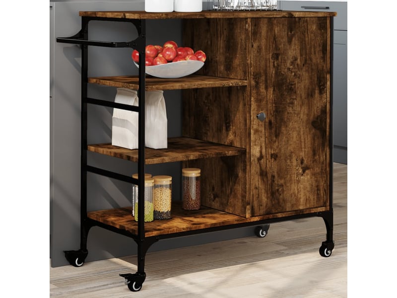  Desserte de cuisine, chariot de rangement chêne fumé 87,5x38,5x84,5 cm bois ingénierie  - Conforama B