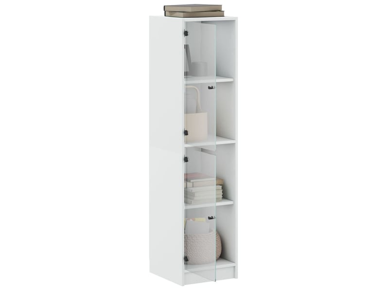  Buffet - bahut - meuble de rangement avec portes en verre blanc 35x37x142 cm  - Conforama E