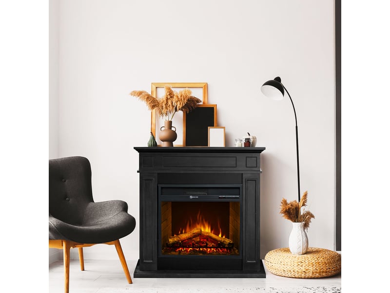  Cheminée électrique sur pied jefferson avec effet flamme 89,5 x 90,5 x 28 cm en bois noir  - Conforama B