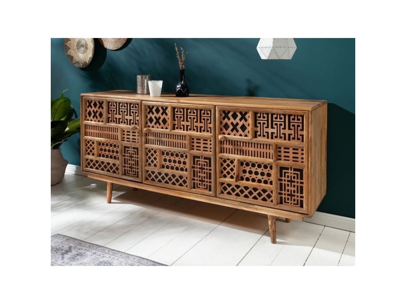  Buffet azra 160 cm en bois de manguier – 3 portes aux motifs géométriques  - Conforama B