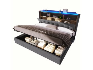 Lit coffre 2 places 180x200 cm led avec usb et type-c coloris gris