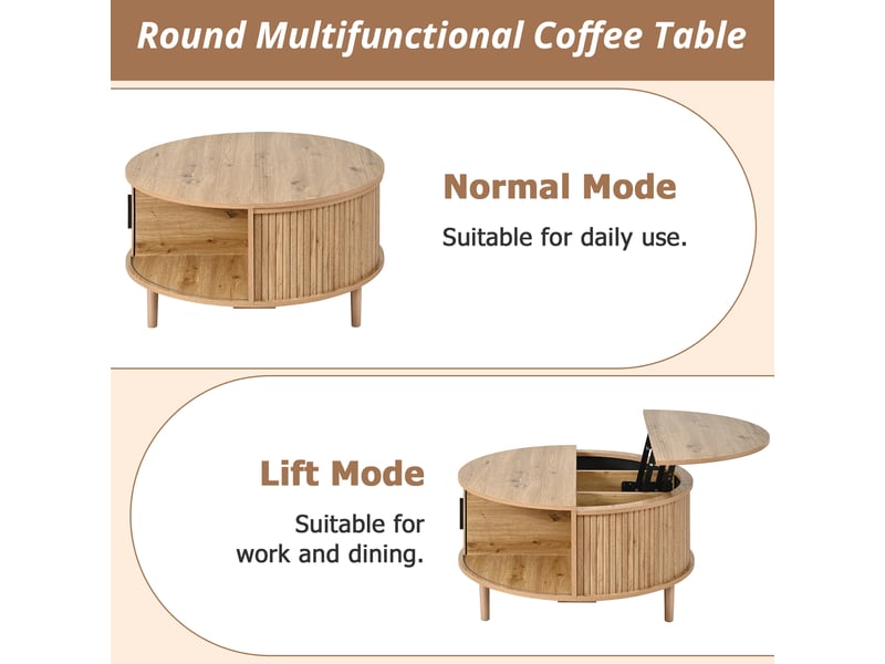  Table basse ronde, 80x80x59 cm, relevable, mdf, coloris chêne  - Conforama E