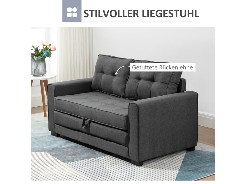  Canapé convertible 2 places avec couchage  - structure en bois massif, polyester effet lin - gris  - Conforama E