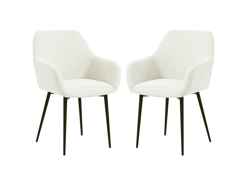  Lot de 2 chaises de salle à manger nordiques rembourrées avec accoudoirs courbés en tissu effet velours crème dimensions 54x57x80 cm  - Conforama E