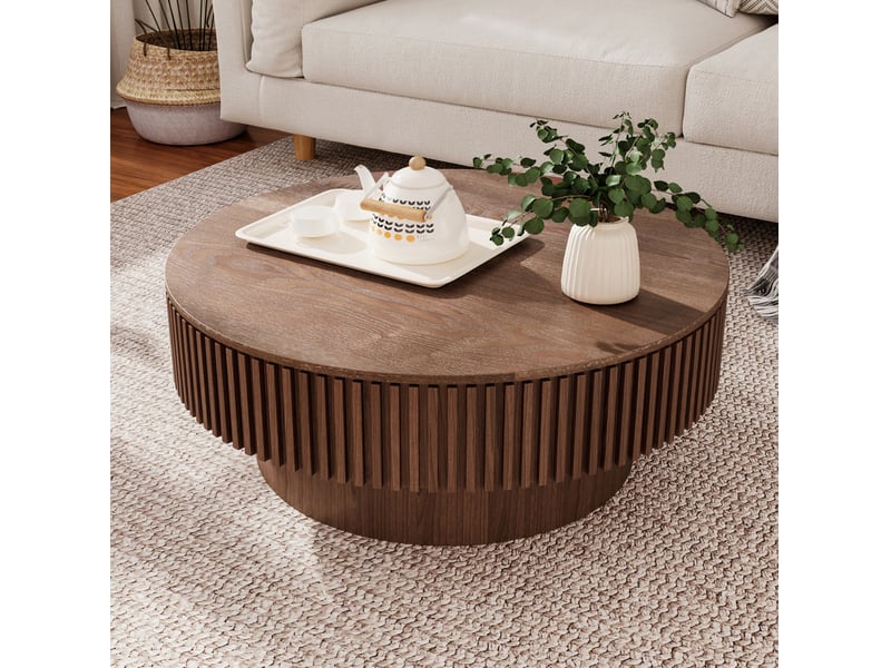  Table basse 82x25x82 cm avec rangement en bois et mdf coloris noyer  - Conforama D