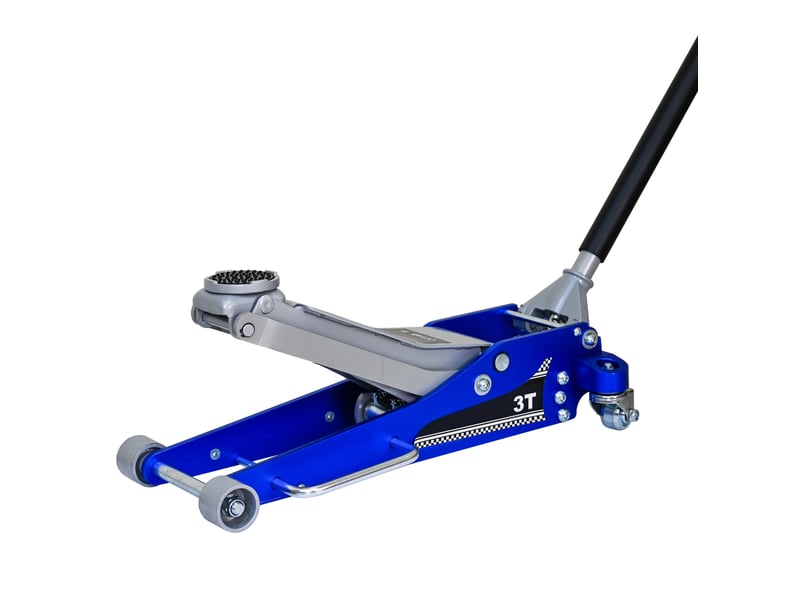Cric hydraulique roulant 3 tonnes 67 x 32 x 15,2 cm bleu et argent, double pompe pour véhicules - Conforama D