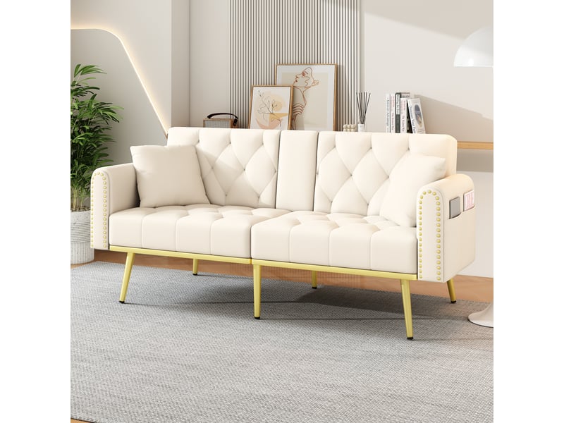 Canapé droit fixe 2 places velours beige canapé beige - Conforama D