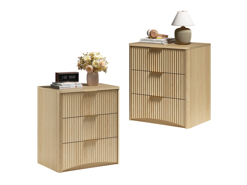  Table de chevet 58x38x64 cm à 3 tiroirs en mdf coloris chêne  - Conforama A