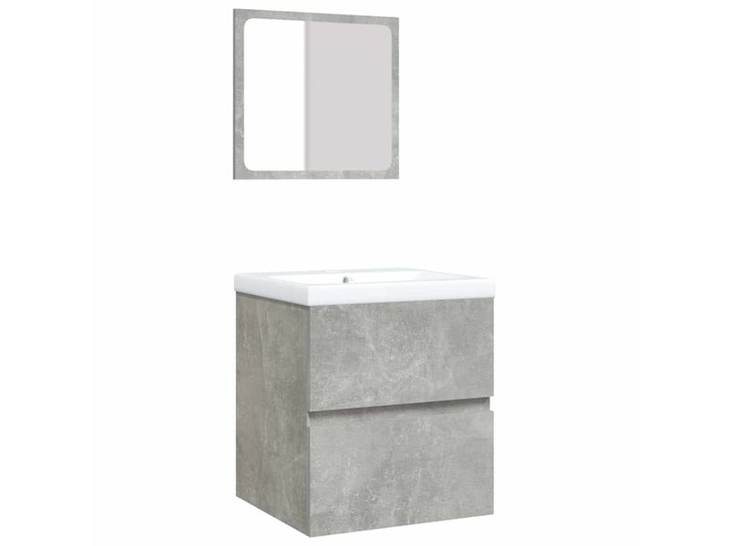  Armoire lavabo salle de bain, meuble de rangement et bassin et miroir gris béton  - Conforama A