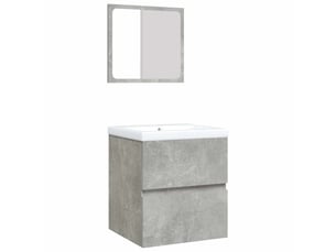 Armoire lavabo salle de bain, meuble de rangement et bassin et miroir gris béton