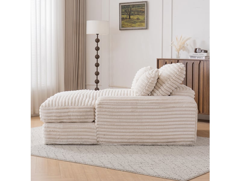  Méridienne modenvie canapé-lit multifonction 137 x 175 cm en velours côtelé beige  - Conforama D