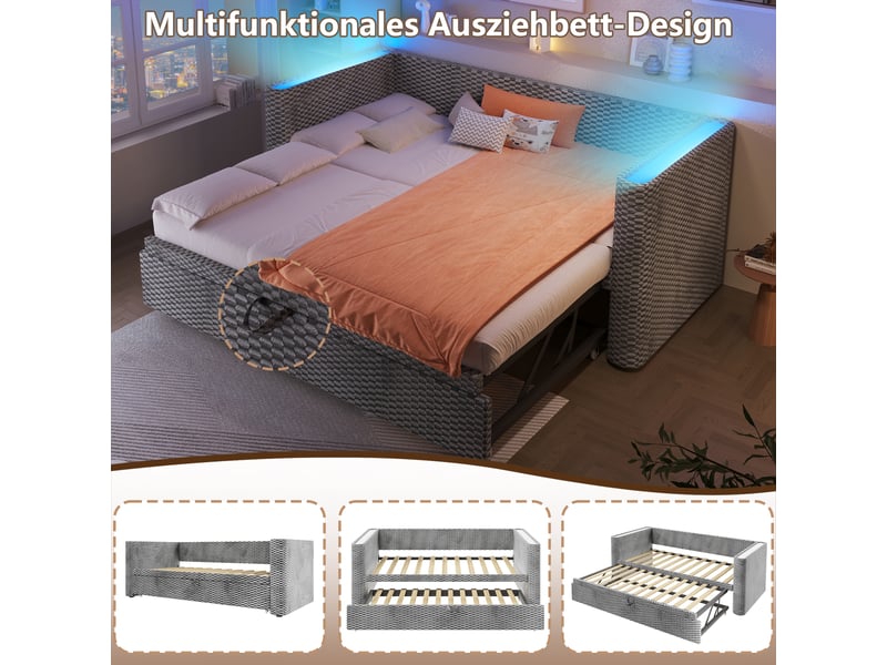  Lit gigogne 90x200 extensible 180x200 canapé lit velours gris avec led  - Conforama R