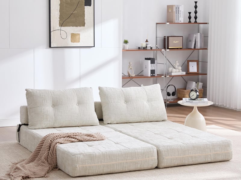 Canapé 1 place convertible en tissu chenille beige - canapé lit 2 en 1 - assise haute résilience - pour salon, studio ou chambre d’amis - Conforama R
