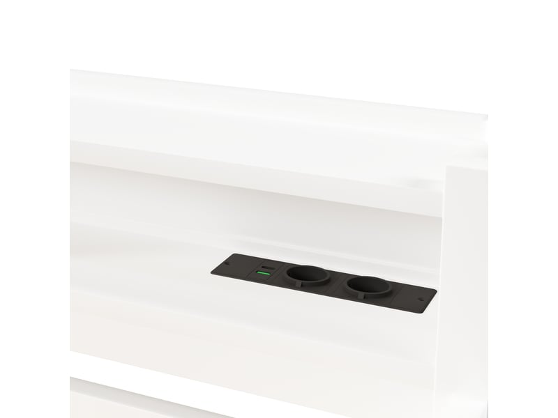 Lit mezzanine 90x200 cm blanc, avec bureau l, led, usb, escalier de rangement 3 compartiments, sommier inclus, sans matelas - Conforama D