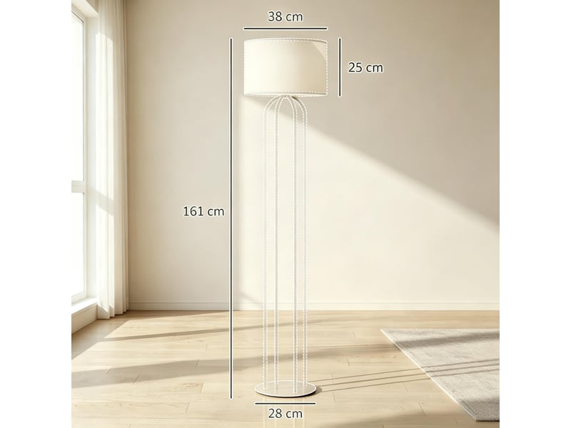  Lampadaire de salon chic 4 colonnes métal doré abat-jour tambour lin beige interrupteur pied e27  - Conforama E