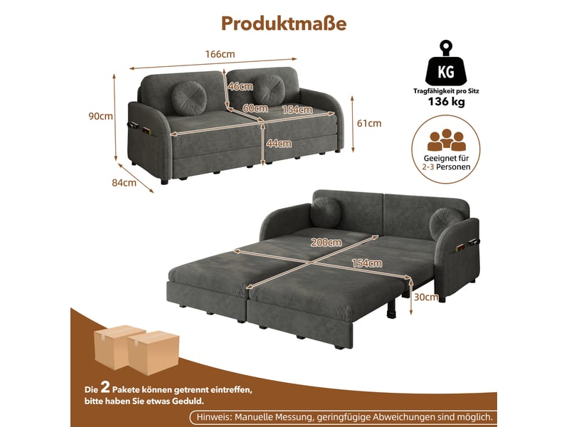  Canapé-lit convertible modenvie 2 places 3 en 1 gris en chenille 166 x 84 x 90 cm  - Conforama C
